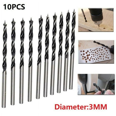 

10 X 3mm Diameter Woodworking Drill Bit Wood Drills with Center Point Pack