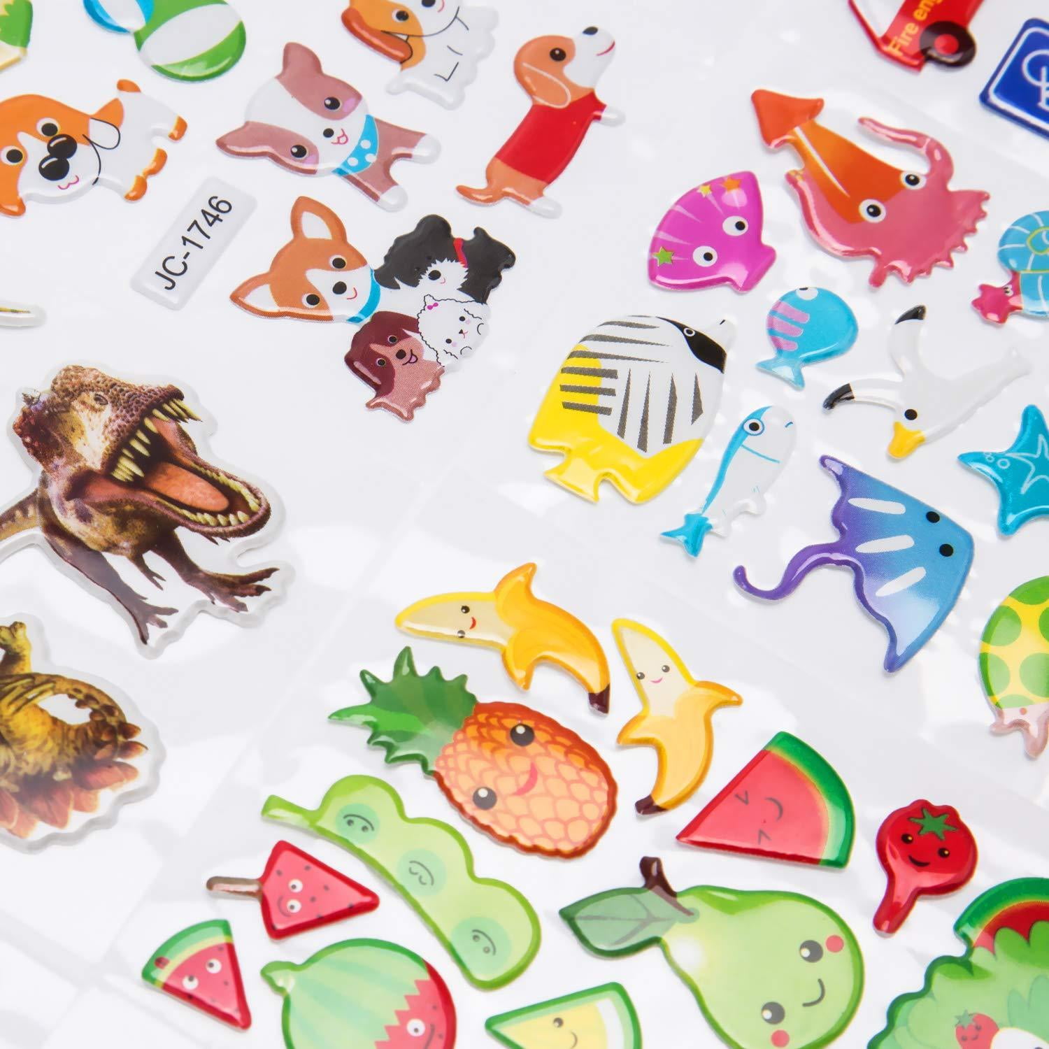 Fruit Cartoon Dinosaur Animal SAVITA 3D Stickers for Kids & Toddlers 900+ Puffy Stickers Variety Pack for Scrapbooking Bullet Journal Including Dinosaur Car Butterfly Fish Numbers ABC 
