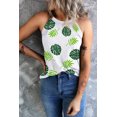 thumbnail image 2 of ABPHQTO Camiseta sin mangas halter ajustada con estampado gráfico de hojas de palma blancas para mujer, 2 of 5
