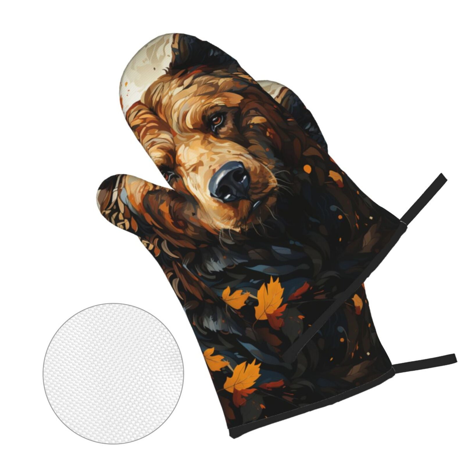 Bear Grizzly Bear Art Vintage 4Pcs Oven Mitts and Pot Holders Sets Oven Kitchen Gloves Hot Pads for Cooking BBQ Baking Grilling