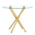 thumbnail image 5 of Tcbosik Round Tempered Glass Dining Table for 2-4 Person, 36.6 inch Small Kitchen Table with Metal Legs for Living Room, Gold, 5 of 8