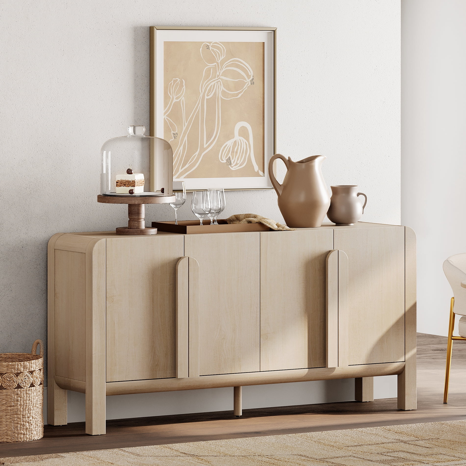 Modern 63" Wooden Sideboard Buffet Cabinet with Storage, Mid-century Credenza with Doors and Adjustable Shelves for Kitchen Living Room, Dining Room