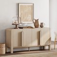 thumbnail image 2 of WAMPAT 63" Wide Large Buffet Cabinet with Storage, Modern Buffet Table, Coffee Bar, Wine Bar, Curved Cabinet with 4 Doors for Dining Room, Living Room, Kitchen, Light Oak, 2 of 8