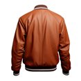 thumbnail image 2 of HIDE CRAFTS Men’s Brown Genuine Sheepskin Leather Jacket Baseball Collar Rib Knit Winter Varsity Style (US, Alpha, Small, Regular, Regular, Brown), 2 of 3