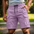 thumbnail image 5 of Havenx Men Cargo Shorts Elastic Waist Drawstring Cargo Shorts with Multi Pockets Stretch Knee Length Pants Outdoor Hiking Work Comfort Athletic Classic Clothes,Light Purple 4XL, 5 of 5