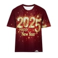 thumbnail image 3 of Camisetas Casuales de Mujer Año Nuevo Impreso Suéter de Manga Corta Cuello Redondo, Top de Moda para el Uso Diario, 3 of 4