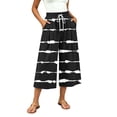 thumbnail image 4 of Edvintorg Womens Capri Pants Striped Printed Elastic Waisted Casual Loose Cotton Wide Leg Cropped Capris with Pocket Women's Clothing Black M, 4 of 7