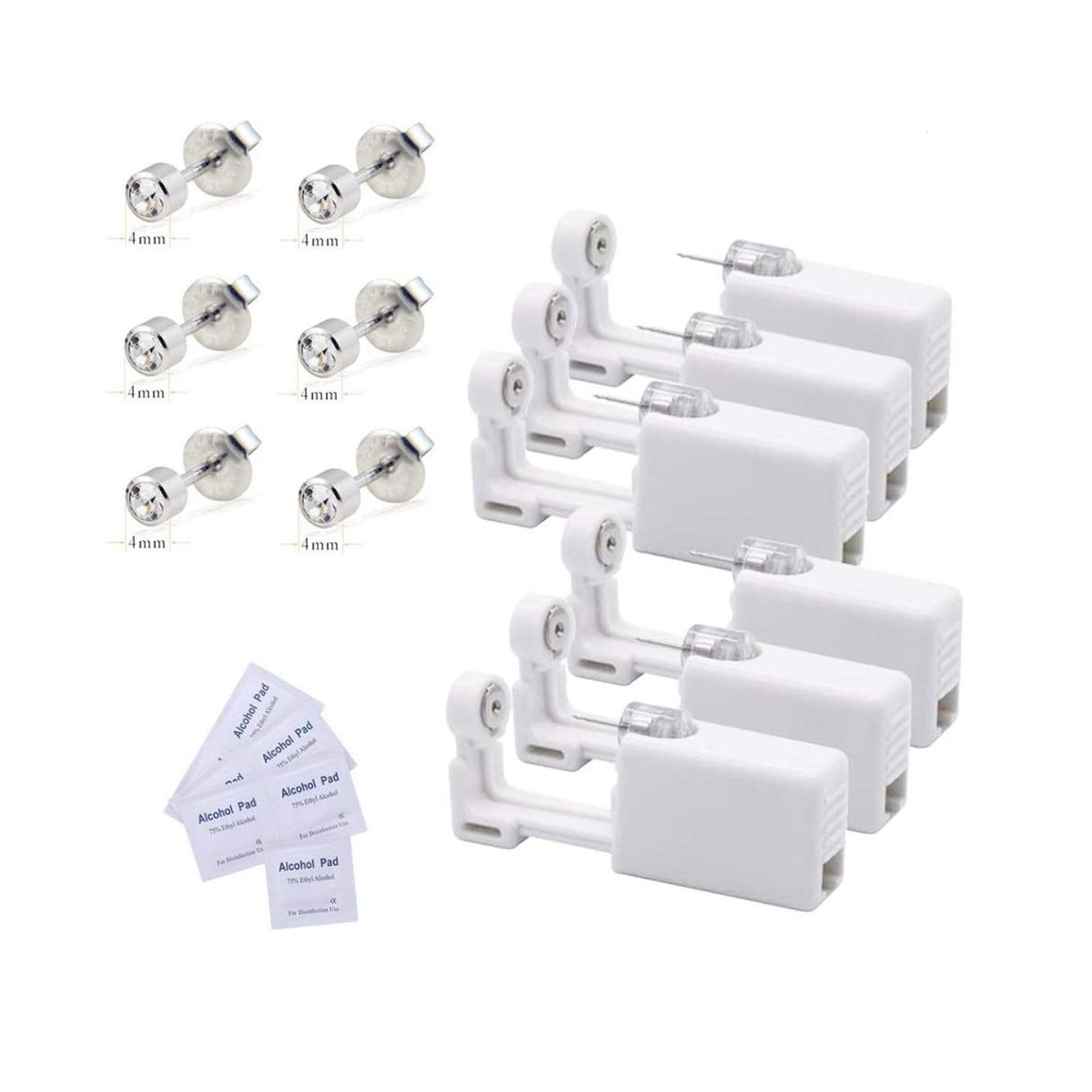 CHOII 6 Pack Self Ear Piercing Gun Earring Disposable Piercing Kit No Pain Easy Use Ear Piercing Gun Kit Tool with Stud at Home Self Ear Piercer Kit (White)