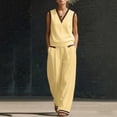 thumbnail image 6 of ClodeEU Women's Color Block V Neck 2-Piece Outfit,Casual Summer Sleeveless Top and Wide Leg Pants Set Yellow,Women's Plus L, 6 of 6