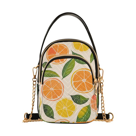 FORMRS Crossbody Bag for Women Quilted Travel Shoulder Cell Phone Purse with Chain Strap Handbag, Beige Citrus Leaves