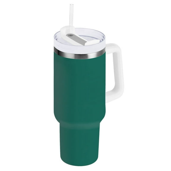 Ryvnso 40 oz Tumbler with Handle and Straw Insulated Stainless Steel Travel Mug with Lid Dark Green