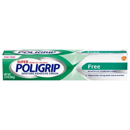 Super Poligrip Additive and Zinc Free Denture and Partials Adhesive Cream  2.4 Oz