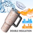thumbnail image 5 of 40oz Pioneer Flower Floral Print Pattern Insulated Tumbler with Handle, BPA-Free Leak Proof Lid and Straws, Double Wall Vacuum, Hot 12h/Cold 34h, 5 of 6