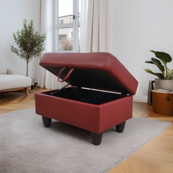 Faux Leather Storage Ottoman for Living Room