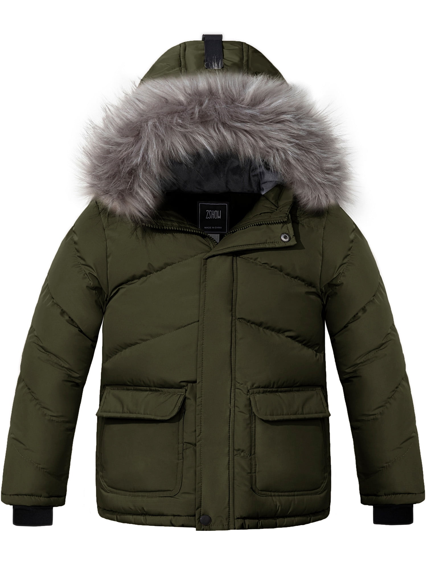 ZSHOW Boy's Winter Jacket Puffer Quilted Coat with Detachable Hood(Army ...