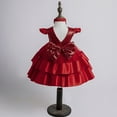 thumbnail image 3 of LLYWEY Toddler Baby Girls Princess Dresses, Sequin Ruffle Sleeve Formal Dresses Back Bowknot Backless V-Neck Puffy Ball Gowns Knee Length Wedding Pageant Birthday Party Wear, Style BY-2, Wine, 4T, 3 of 4