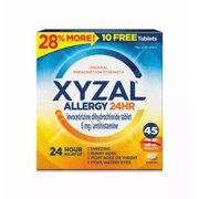 Xyzal 24 Hour Antihistamine Medicine Tablets for Adult Allergy Relief, Levocetirizine, 5 mg,  (35 + 10 Bonus Pack) 45 Tablets