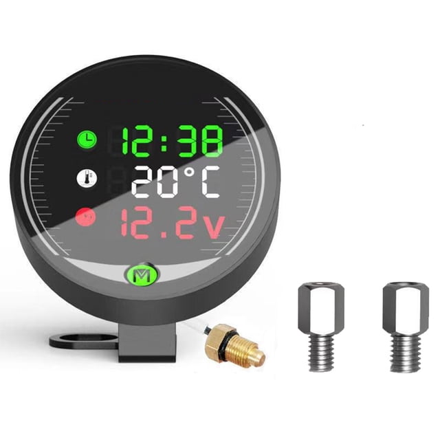 Scienceny Medidor de motocicleta 5 en 1, termómetro, voltímetro, velocímetro a prueba de polvo, reloj de tiempo, multímetro, de Accesorios para motos