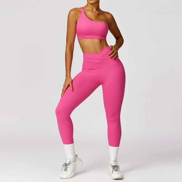 Conjunto de ropa deportiva sexy con hombros descubiertos para mujer, conjuntos de yoga para fitness, leggings de cintura alta, sujetador deportivo acolchado, conjunto de chándal
