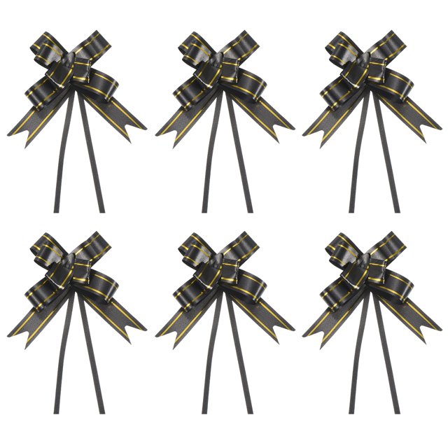 Unique Bargains 13 Inch Pull Bows Ribbon Gift Wrapping String Gold Thread Style Decorative Bow Tie Black 100 Pack
