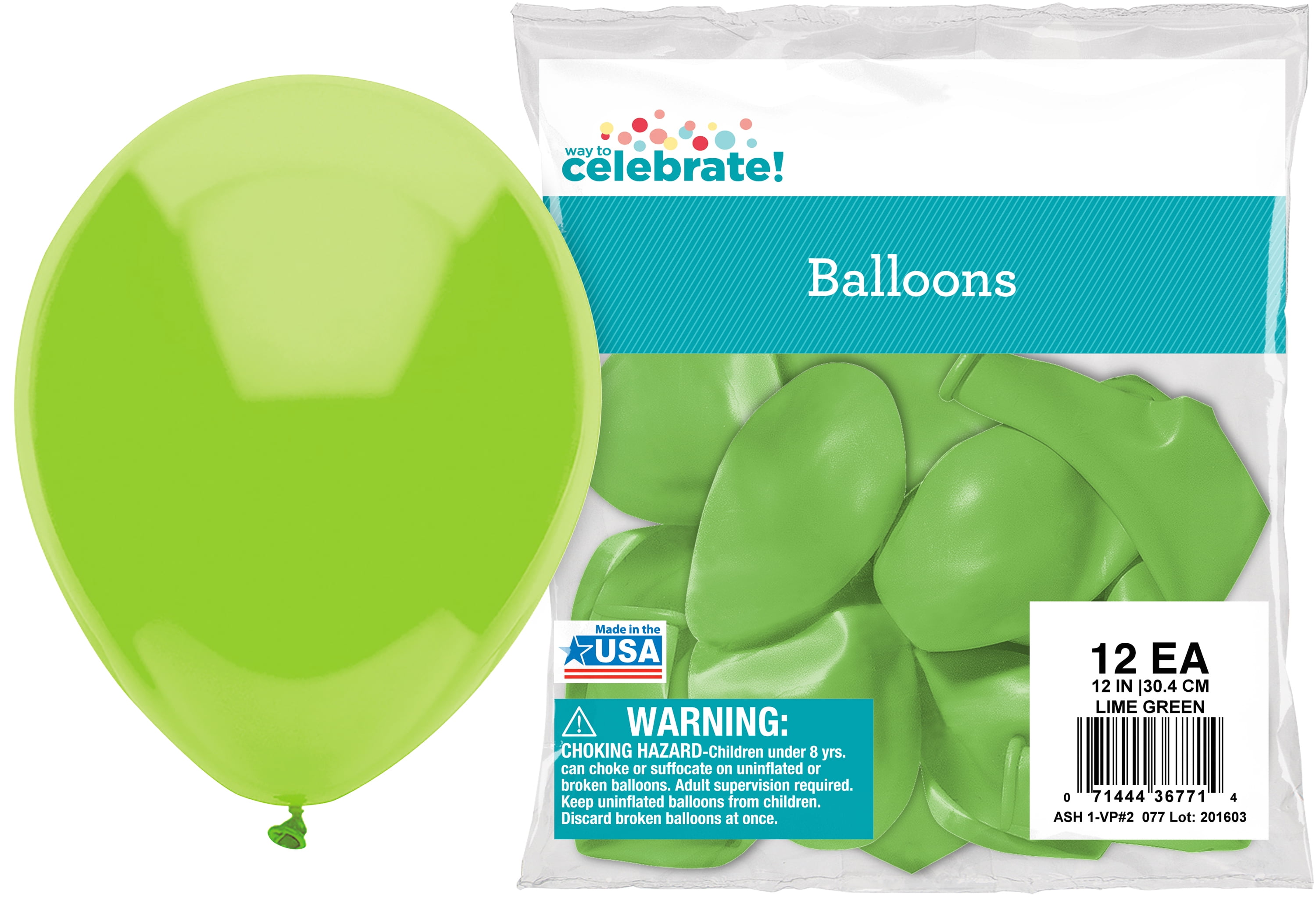 WAY TO CELEBRATE! 12" Green Party Balloons, 12 Count
