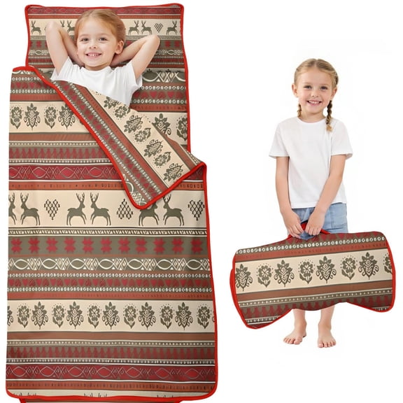 Red and Brown Christmas Pattern Toddler Nap Mats for Kids Preschool,50"x20" Sleeping Mat Bag or Kids,Toddler Sleeping Bag,Toddler Nap Mat or Daycare