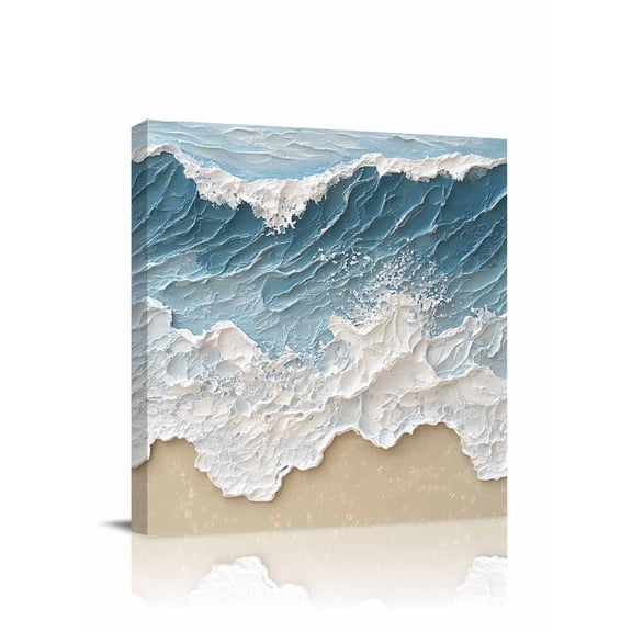 Abstract Beach Wave Canvas Wall Art, Blue Watercolor Modern Art Framed Wall Decor Modern Artwork Prints Painting for Living Room, Bedroom, Kitchen & Cafe Decor 16x16 Inch