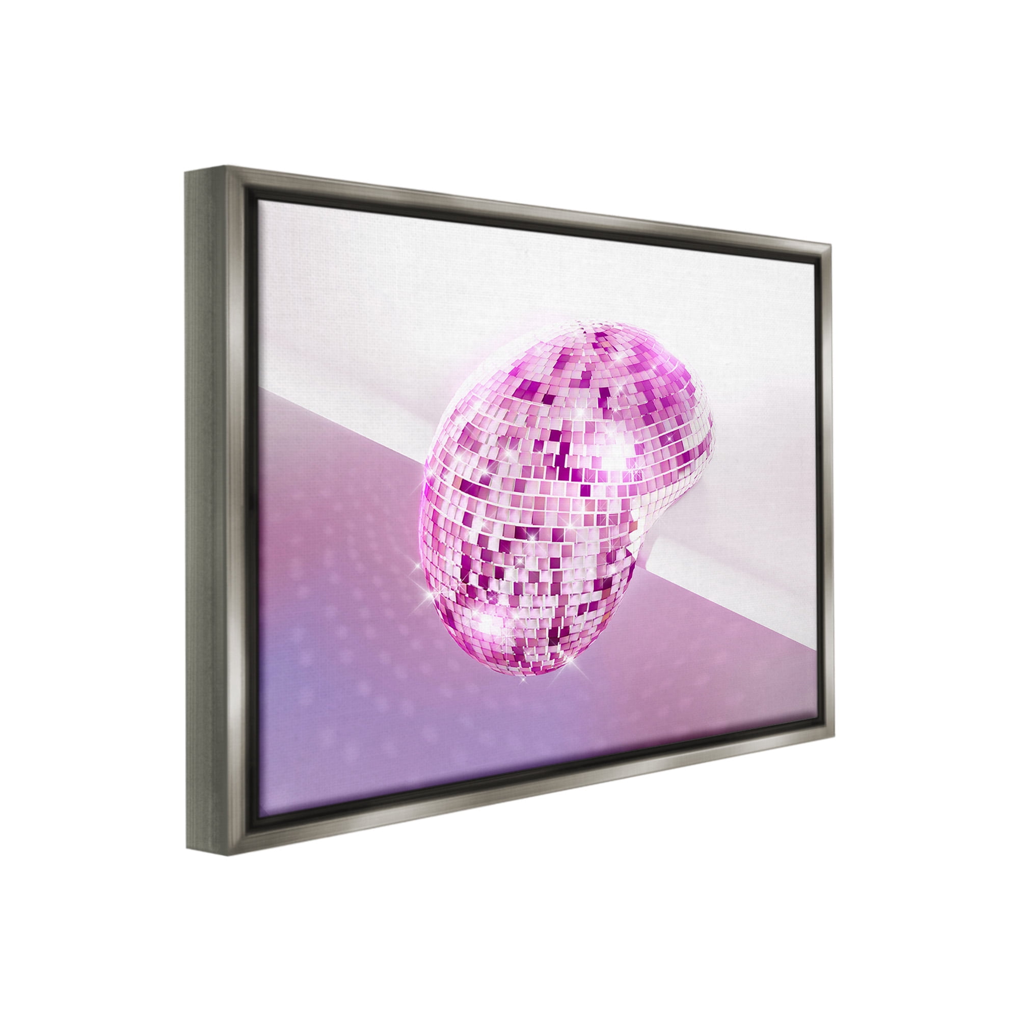 Stupell Industries Purple Melting Disco Ball Abstract Painting Gray Floater Framed Canvas Art Print Wall Art, 21 x 17