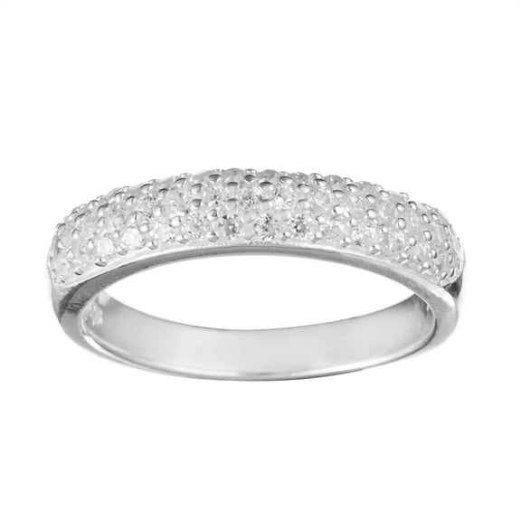 Silverly Women's 925 Sterling Silver Cubic Zirconia Pave Round Cut Thick Half Eternity Triple Row Ring