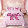 thumbnail image 2 of meiyoeat Pink Polka Dot Bow Monogram A Bed Spread Queen For Girls,Cute Initial Design Queen Coverlet Set,3pcs,1 Quilt and 2 Pillowcases, 2 of 7