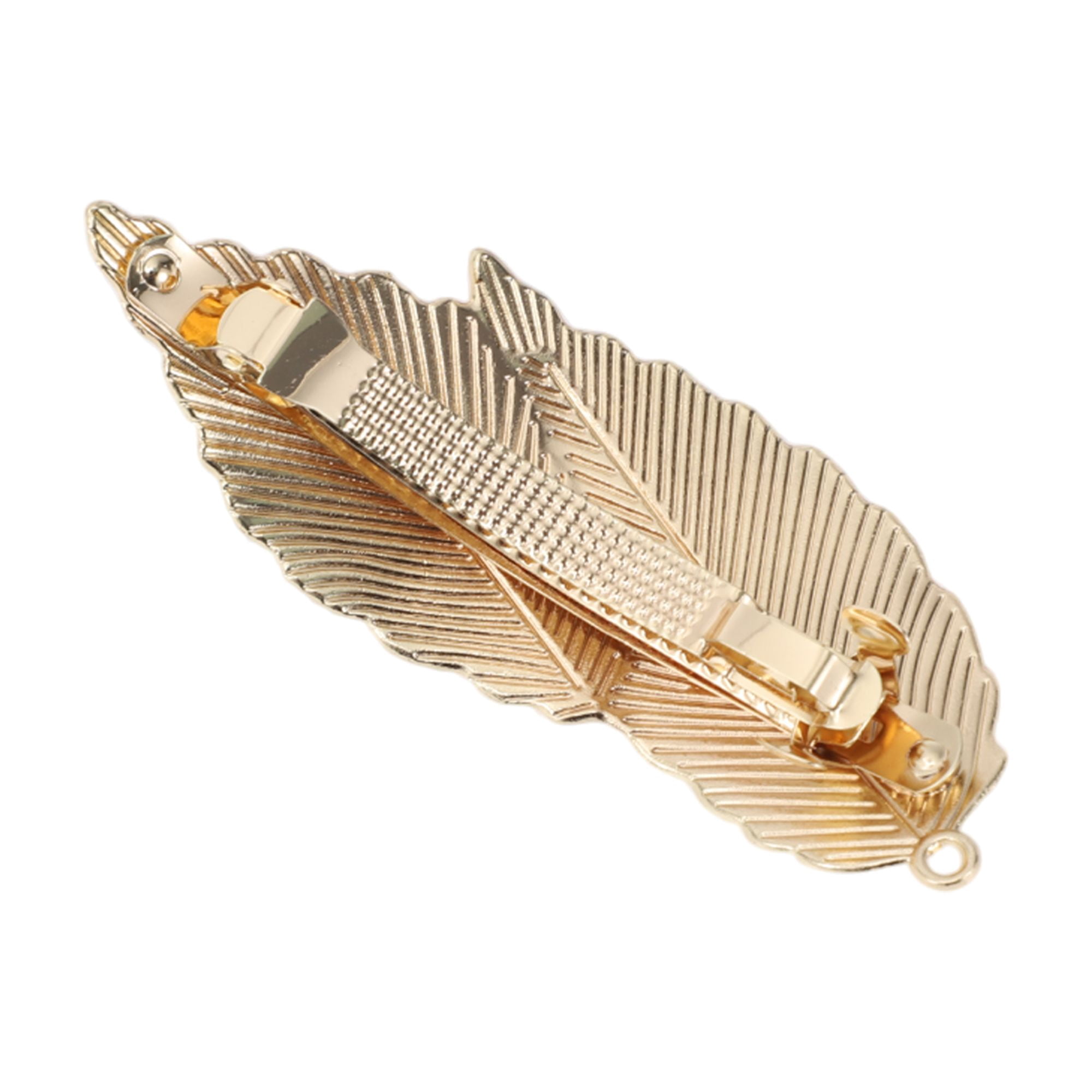 Unique Bargains Fashion Double Leaf Hair Clips for Home Use in Gold Tone