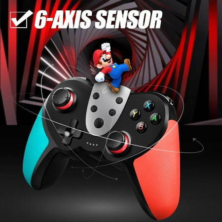 Wireless Pro Controller for Nintendo Switch/Switch OLED/Switch Lite, TERIOS Switch Remote Gamepad with Precise Joystick/Dual Vibration Motors/3 Turbo Speed/Wake-up Function(Blue/Red)