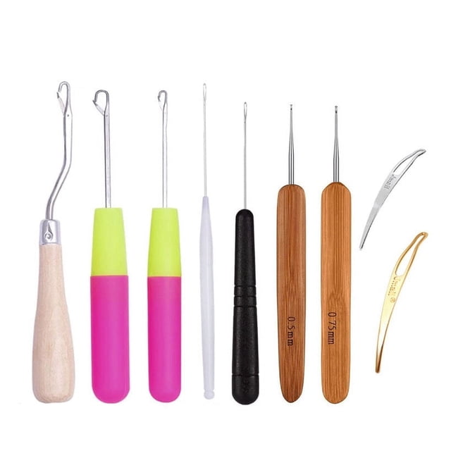 9 Piezas Herramienta de Aguja de Gancho de Pestillo Herramienta de Bloqueo de Cabello para Rastas para Trenzar para Micro Extensiones de Cabello