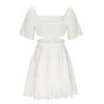 thumbnail image 4 of Usmixi Summer Dresses for Women Short Sleeve Square Neck Solid Mini Sun Dress Empire Waist Cut-out Flowy Ruffle Swing Skater Dresses White XL Up to 65% off, 4 of 6
