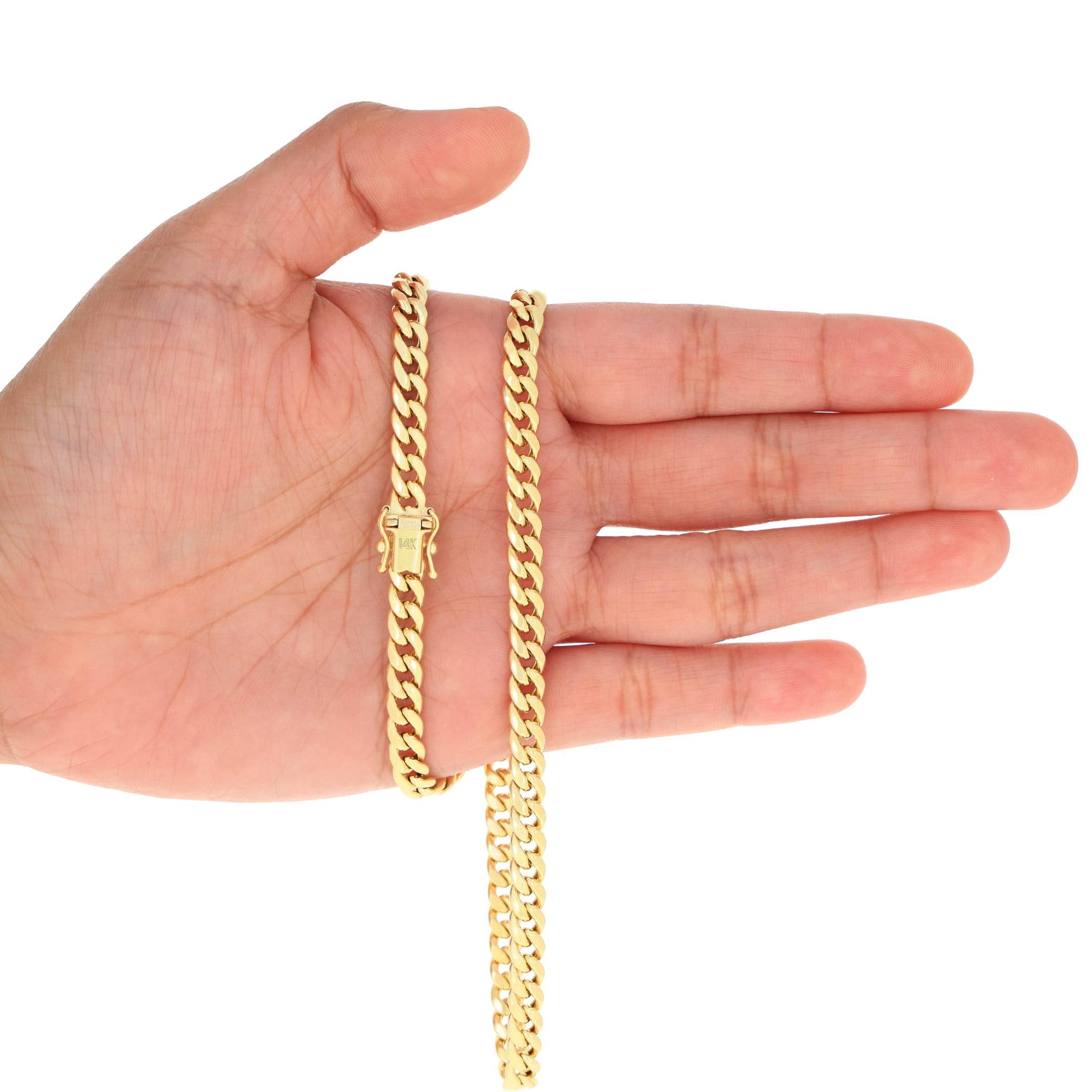 Nuragold 14k Real Yellow Gold Miami Cuban Lightweight Link 6.7mm Chain Necklace (16"-30") Italian Jewelry for Men & Women