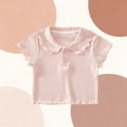 thumbnail image 6 of AUNVITO Girls Solid Color Short Sleeve T-shirt Turn-Down Collar Casual and Stylish Summer Top, 6 of 8