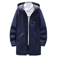thumbnail image 3 of QHFBli Regular Fit Mens Trench Coat Men's Slim Fit Mid-Length Anorak Jacket Hooded Windproof Trench Coat for Navy M, 3 of 6