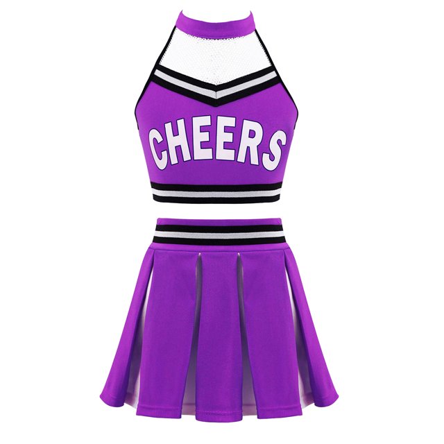 Jowowha Costume de Cheerleading pour Filles, Haut Court à Licou avec Jupe Plissée, Uniforme de Cheerleading Violet 8