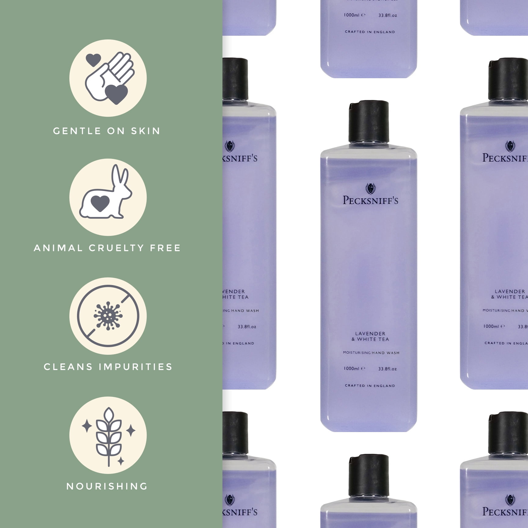 Pecksniff's Lavender & White Tea Scented Moisturizing Hand Wash Refill | 1 L/1000 ml, 33.8 fl oz