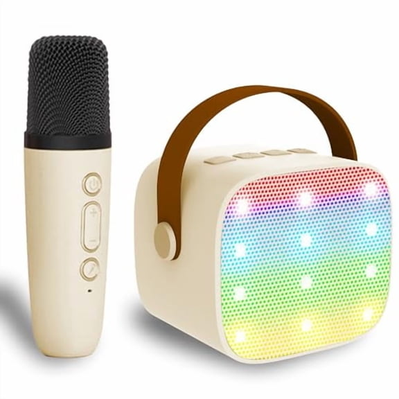 Mini Karaoke Machine for Kids Adults,Mini Portable Bluetooth Karaoke Speaker with 1 Wireless Mics and LED Lights for Kids Adults,Christmas Birthday Gifts Toys for Girls Boys Family Home Party