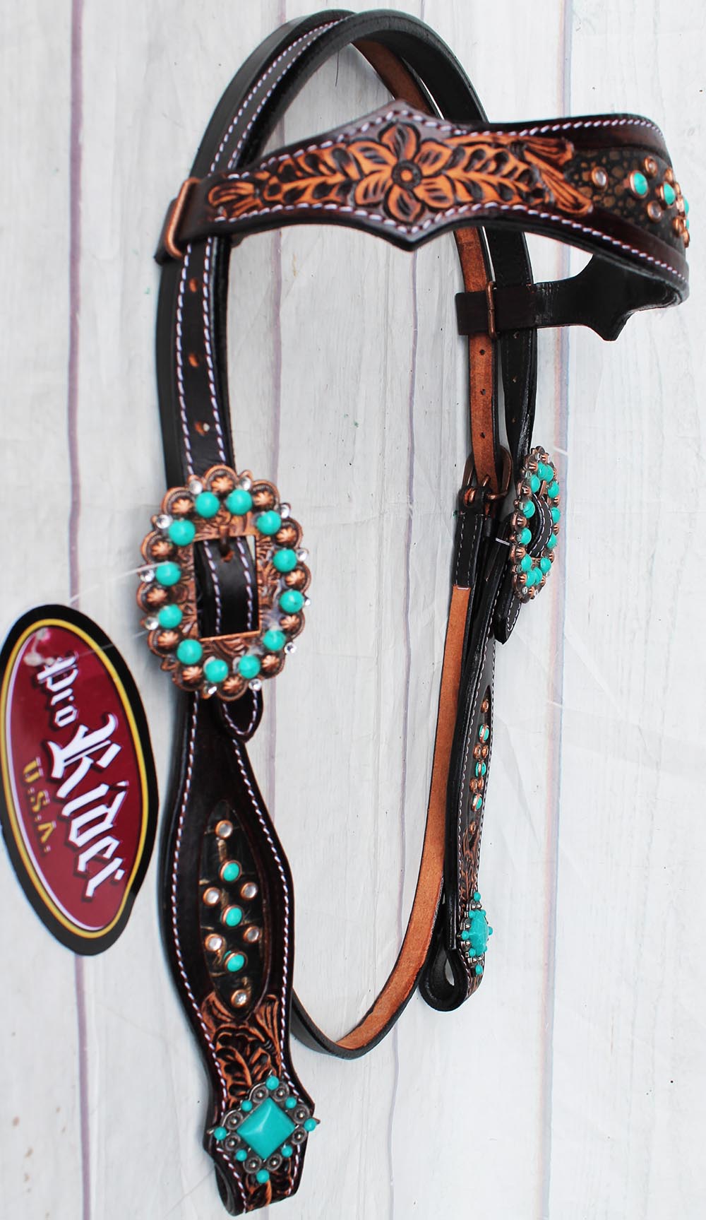 Horse Show Rodeo Tack Bridle Western Leather Headstall Turquoise Equine