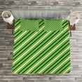thumbnail image 3 of Ambesonne Geometric Quilted Bedspread Set 3 Pcs, Irish Striped Pattern, King Size, Lime Green Dark Green, 3 of 3