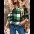 thumbnail image 4 of Blusas de Trabajo Básicas Informales para Mujer, con Cuello en V, Estampado A Cuadros, Puños y Larga. Verde M, 4 of 7