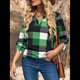 thumbnail image 4 of Blusas de Trabajo Básicas Informales para Mujer, con Cuello en V, Estampado A Cuadros, Puños y Larga. Verde L, 4 of 7
