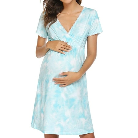 

NEGJ Women s Split Long Maternity Dress Short Sleeve Ruched Pregnancy Clothes