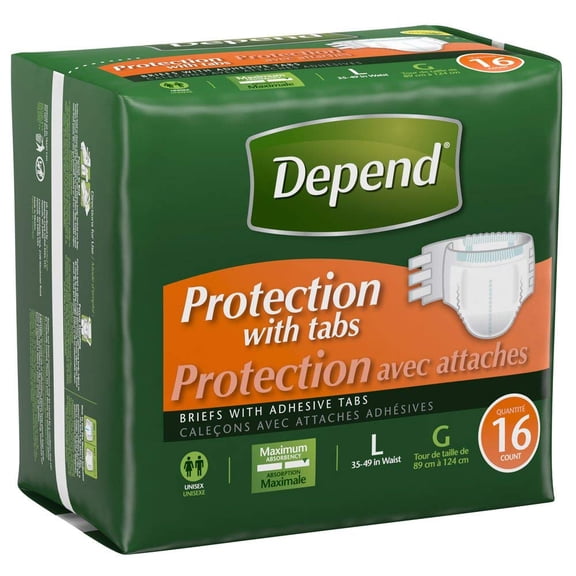 Depend Incontinence Protection with Tabs, Maximum Absorbency, L, 48 Count (3 Packs of 16 Count) (Packaging May Vary)