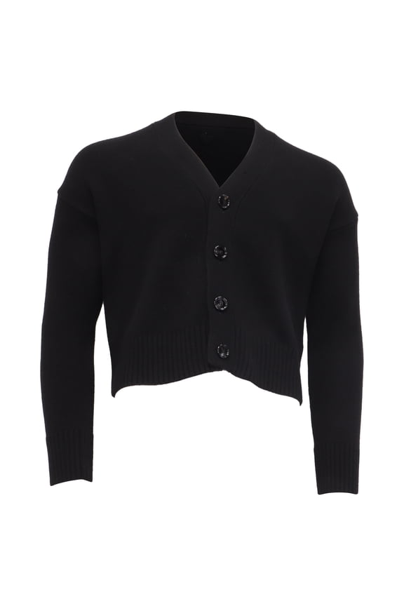 Pre-Owned AMI Paris Cropped Cardigan in Black Merino Wool