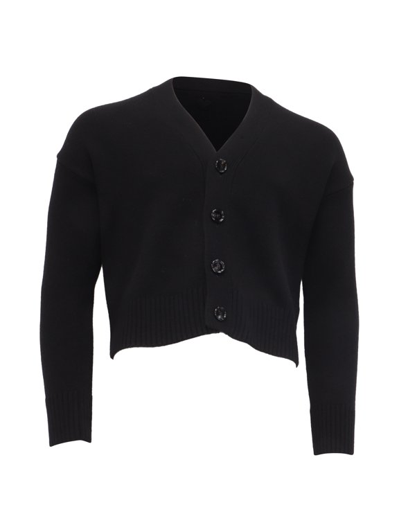 Pre-Owned AMI Paris Cropped Cardigan in Black Merino Wool