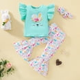 thumbnail image 2 of GBSYEWXS Baby Girl Easter Outfit Bunny Print Ruffle Sleeve Tops Bell-Bottoms Set + Headbands 3Pcs Sets Clothes Size 3-4 Years, 2 of 6