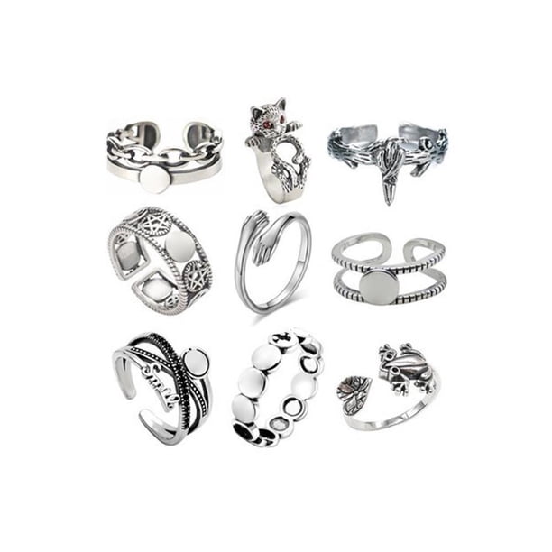Sonducket Conjunto de anillos punk vintage Paquete de anillos abiertos de animales Anillos apilables góticos de aleación de aluminio para mujeres, Ropa, zapatos y accesorios Miscelánea Numero 5 Sonducket AP006524-05